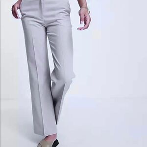 Josef Silver Color Flat front Straight pants Satin Stretchy Treasure Low Rise